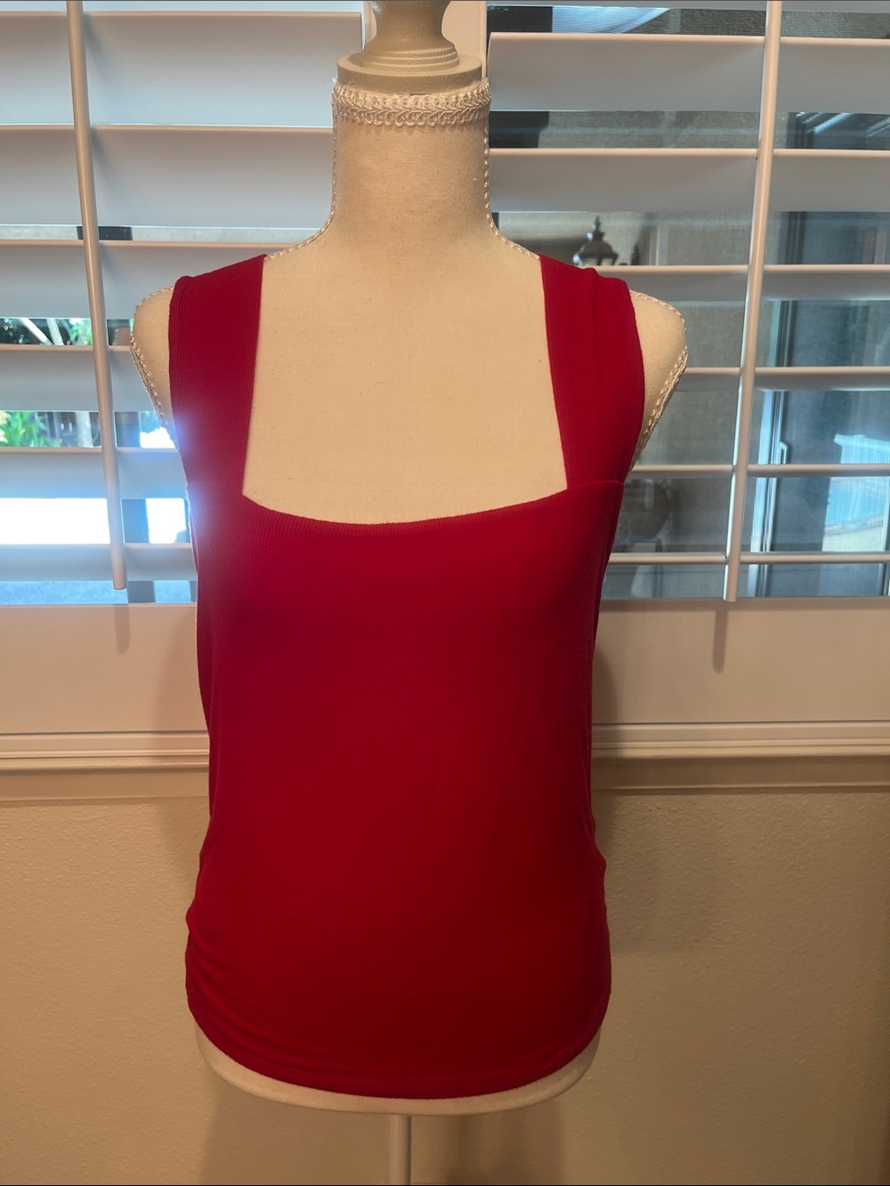 Michael Lauren Red Square-Neck Tank Top